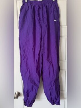Vintage Nike Purple Windbreaker Pants with White Swoosh